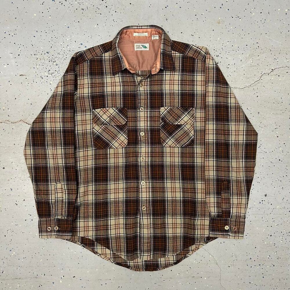 VTG Brown and cream plaid button-up shirt
